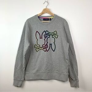 Psycho Bunny Sweatshirt Sweater Sz Medium Gray Logo Cotton Pullover Skull Bunny